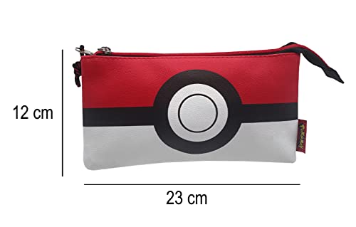 Pokémon- Estuche Triple, Portatodos, 5 Compartimentos, Material Escolar, Estuche, Pokeball, Color Blanco y Rojo, Producto Oficial (CyP Brands)