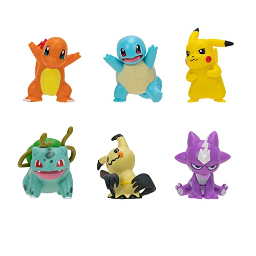 Pokemon- Paquete de 6 Figuras de Batalla: Cuenta con Pikachu, Squirtle, Charmander, Bulbasaur, Mimikyu y Toxel de 5 cm, Detalles auténticos, Multicolor (JAZWARES PKW2684)