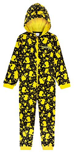 Pokemon Pijama de Una Pieza Niño Niña Forro Polar Pikachu (7-8 años, Negro/Amarillo)