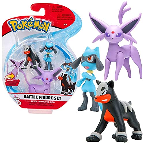 Pokemon Selección Battle Figures | Conjunto de 3 Juego de Figuras de Acción, Figuras del Juego:Espeon.Houndour & Riolu