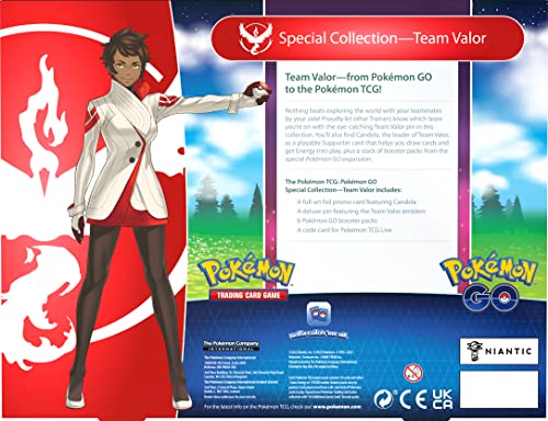 Pokemon TCG: GO Special Collection - Team Valor (1 Tarjeta Promocional de Aluminio, 1 Pin de Lujo y 6 Paquetes de Refuerzo)