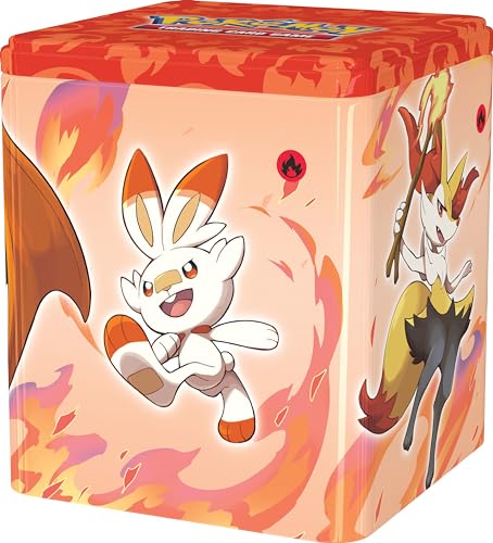 Pokemon TCG: Lata de apilamiento de Fuego - Charizard (3 Paquetes de Refuerzo y Monedas)
