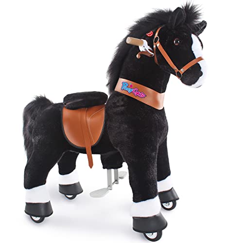 PonyCycle Oficial Clásico Modelo U Montar a Caballo Animal Que Camina con Ruedas (con Freno y Sonido/Talla 4 para niños de 4-8 años) Caballo Negro Ux426