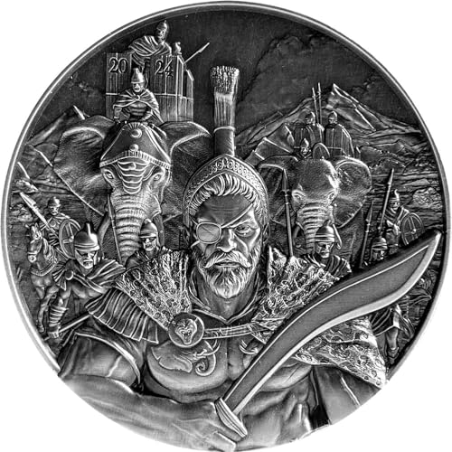 Power Coin Hannibal Masters of War 2 Oz Moneda Plata 10000 Francs Chad 2024