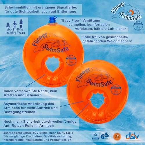 PRO SWIM Flipper Swimsafe 1010 - Alas de agua para bebés a partir de 12 meses, ayuda segura para nadar con núcleo de espuma de PE irrompible para aprender a nadar