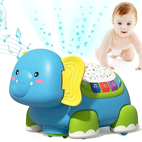 Purphy Elefante Que Gatea Juguete Bebe, Juguetes Niños 1 Año Tiene Música y Luces Led, Juguetes de Música para Bebés, Juguete Educativo Regalos para Bebé 6 12 18 Meses