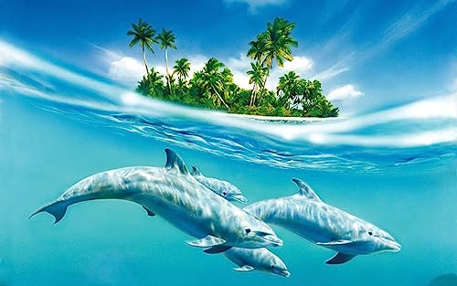 Puzzle Educa 1000 Piezas Delfines Isla del Mar Tropical con Palma Verde 75 * 50Cm