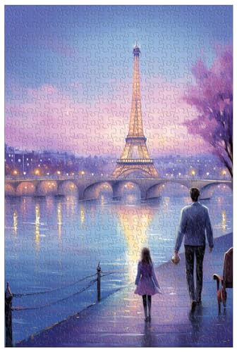Puzzles de Madera de 1000 Piezas, para Adultos, La Torre Eiffel en Francia, Gente Caminando por el Sena, Vista Nocturna de Navidad de París (A ; 1000)