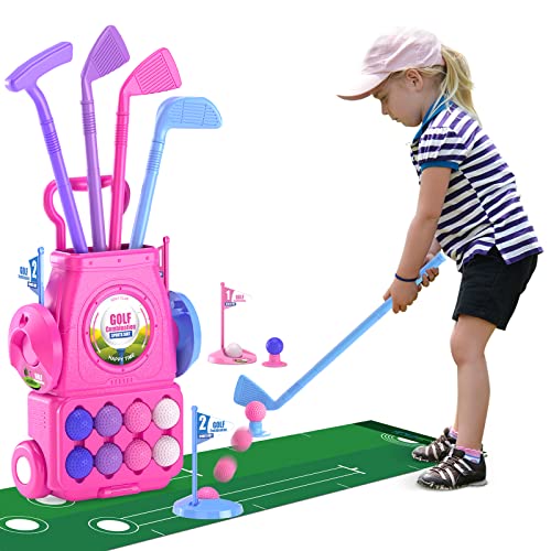 QDRAGON Juego de Golf para Niños, Mini Golf con 4 Palos de Golf, 8 Pelota de Golf, Carro de Golf, Juguetes de Golf Regalo para Infantil Niños, Niñas 3, 4, 5 6 Años