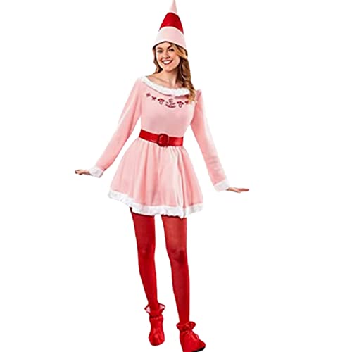 qiyifang Vestido de Navidad Elfo | Jovie Vestido de Navidad para adultos, traje de Papá Noel rosa lindo - Disfraz de amigo de la película de elfos rosa de Navidad Cosplay para adultos