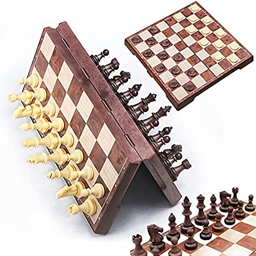 Qlisytpps Juego de ajedrez magnético de viaje y juego de mesa de corrientes de aire 2 en 1, juego de ajedrez y damas con tablero plegable portátil para niños y adultos (31,2 cm x 31,2 cm)