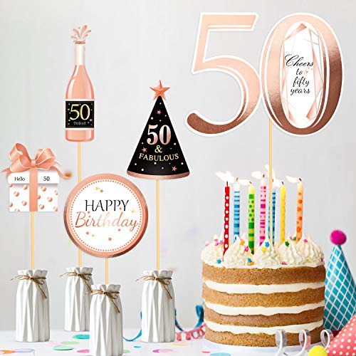 Qpout Oro Rosa 50 cumpleaños Mesa Toppers-Palitos de Centro de Mesa de 50 cumpleaños- Hombres/Mujeres 30 Decoraciones para Fiestas de cumpleaños Accesorios Suministros de Mesa