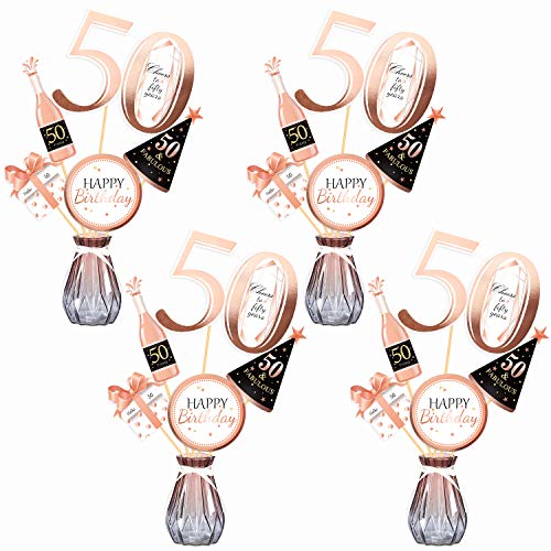 Qpout Oro Rosa 50 cumpleaños Mesa Toppers-Palitos de Centro de Mesa de 50 cumpleaños- Hombres/Mujeres 30 Decoraciones para Fiestas de cumpleaños Accesorios Suministros de Mesa