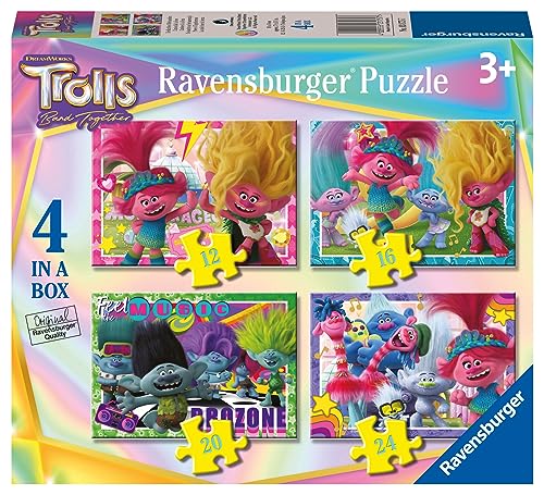 Ravensburger - Puzzle Trolls 3, Colección Puzzle 4 in a box, 10, 12, 14, 16 Piezas, Puzzle para Niños, Edad Recomendada 3+ Años
