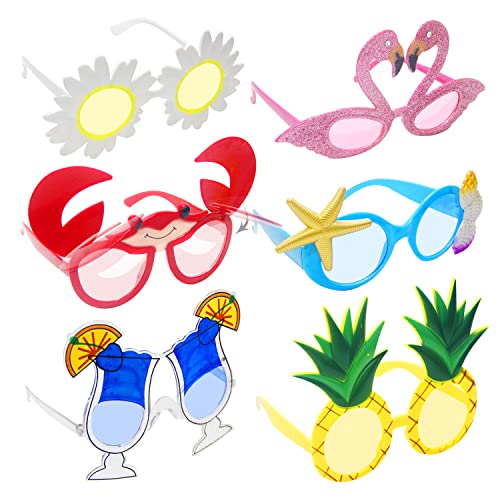 REKALRO Gafas de fiesta 6 pares, gafas divertidas, juego de gafas de fiesta tropical hawaianas para accesorios de fiesta de verano, decoraciones temáticas de piscina de playa, accesorios para fotos