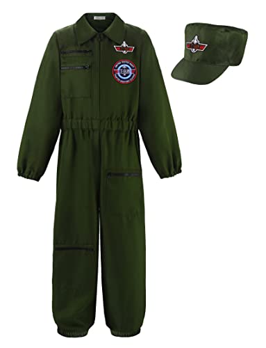 ReliBeauty Disfraz de piloto avion de fuerza aérea para unisex niños de Carnaval, Juego de roles 10-12 años, 160