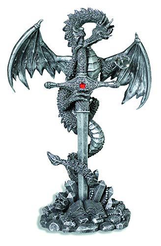 Reproducción Heroic Fantasy Dragón Plata Espada Base 25/17/5 cm