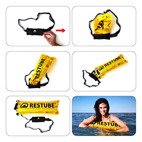 Restube Kit De Iniciación con Boya De Natación Beach – Incluye Cinturón Flotador Salvavidas Beach con Sistema De Inflado Rápido, 2 Botellas De CO2 De Recambio Y Cinta Reflectante Impermeable