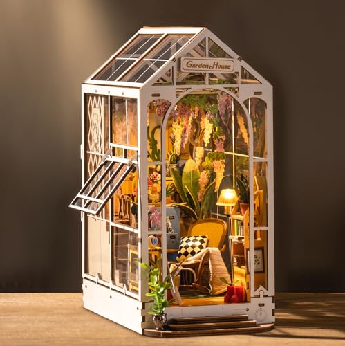 ROBOTIME DIY Book Nook Kit - Casa de muñecas en Miniatura de Madera con Muebles y Luces LED, Decoración del hogar, Regalos navideños