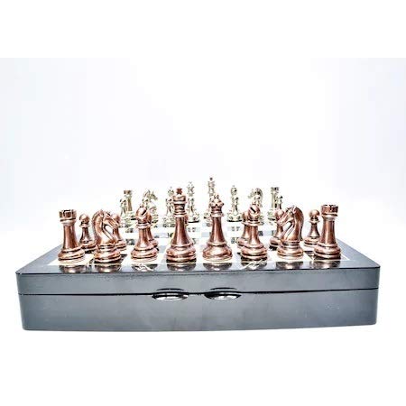 ROLTIN Juego de ajedrez Juego de ajedrez de Metal de Lujo Juego de ajedrez en Caja Cromado de Primera Clase Juego de Madera Personalizado para Juego de Tablero de ajedrez Madre