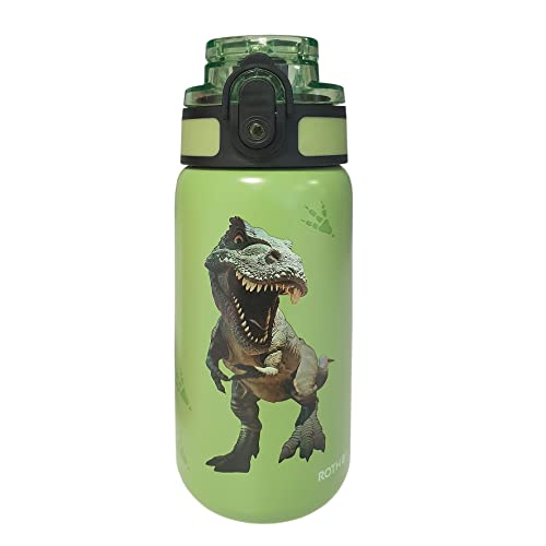ROTH Botella Tyrannosaurus con cierre fácil – 350 ml, acero inoxidable, sin BPA – Botella infantil