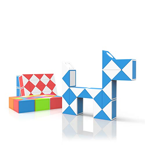 ROXENDA Magic Snake con 24 Segmentos, 3D Magic Snake Cube - Puzzle Games IQ Toy para Niños y Adultos - 1 Paquete (Azul, 24 Segmentos)
