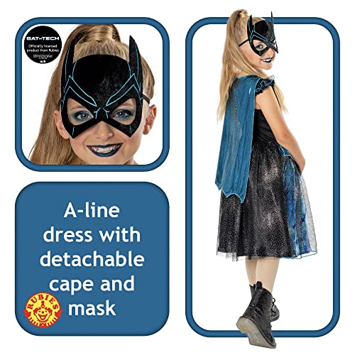 Rubies Disfraz Batgirl Bat-Tech Deluxe para niña, con vestido de terciopelo Lujo Oficial de Batman en color negro y azul, capa y máscara para Halloween, Navidad, Carnaval y cumpleaños