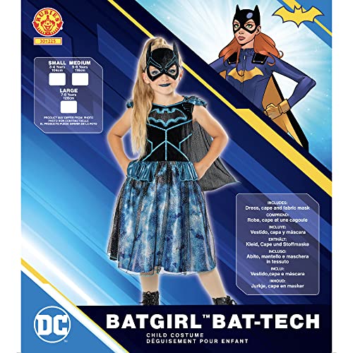 Rubies Disfraz Batgirl Bat-Tech Deluxe para niña, con vestido de terciopelo Lujo Oficial de Batman en color negro y azul, capa y máscara para Halloween, Navidad, Carnaval y cumpleaños