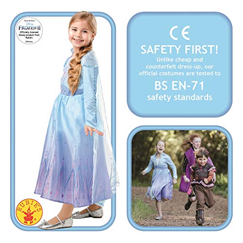 Rubies Disfraz Elsa Deluxe Frozen 2 para niña, Vestido de Lujo Oficial Elsa de Frozen en color azul, con detalles en purpurina y capa con detalles en purpurina