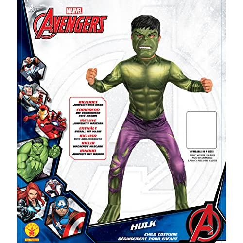 Rubies- Disfraz Oficial Hulk Avengers Classic niños, Detalles Impresos, Color Verde, S (Rubie'S I-702025S)