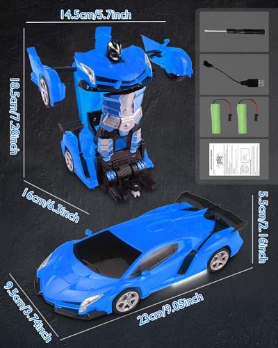 Rumicet Coche Teledirigido Transformers para Niños, 2 in 1 Coche Robot Teledirigido, 2.4GHz Coche Radiocontrol with LED, Transforming Toys Juguetes Regalo para niños de 3 4 5 6 7 años, Azul