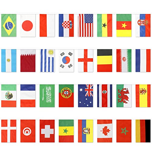 Rummy World Cup Football Flag Bunting Polyester 32 Equipos Fuertes de banderas nacionales Fuertes Banner de bandera resistente al clima para Garden Bar Restaurante Decoración de interiores al aire lib