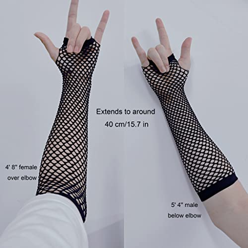 SCSpecial Guantes sin dedos de red, 3 pares de guantes de red hasta el codo, disfraz de malla elástica para mujer