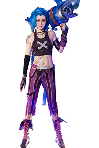 Seaehey Jinx - Disfraz de cosplay de Jinx para cosplay, disfraz de Halloween y carnaval, disfraz de Navidad, Morado (, XS