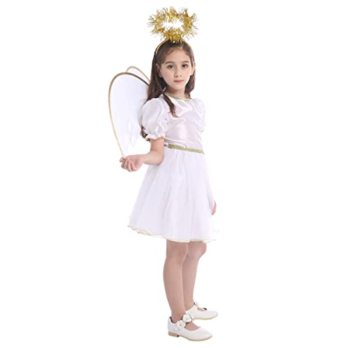 SELORE - Disfraz de ángel con alas para niña de 7 a 9 años, disfraz de ángel para niña (7 a 9 años)