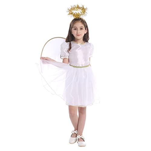 SELORE - Disfraz de ángel con alas para niña de 7 a 9 años, disfraz de ángel para niña (7 a 9 años)