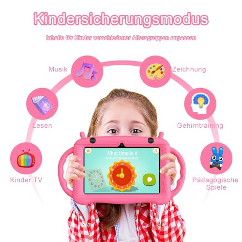 Semeakoko Tablet para Niños Android 12 Kids Tablet 7 Pulgadas Quad Core 2GB+32GB Toddler Tablet Google GMS Control Parental,App Educativa para Niños Preinstalada Pantalla HD Doble Cámara