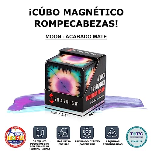 Shashibo Rompecabezas para Niños - Premiado Cubo Magnético Patentado con 36 Imanes de Tierras Raras - Asombroso Rompecabezas 3D – Juguete para Adultos Cubo Shashibo con más de 70 Formas (Moon)