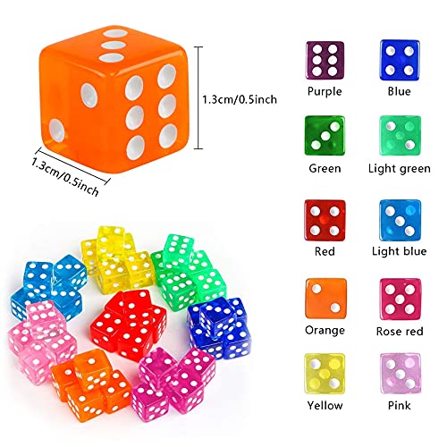 Shengruili 100 Piezas Dados 6 Caras,Juego de Dados,Dados de Colores,para Juegos como Tenzi,Farkle,Yahtzee,Bunco o Teaching Math(10 Colores)