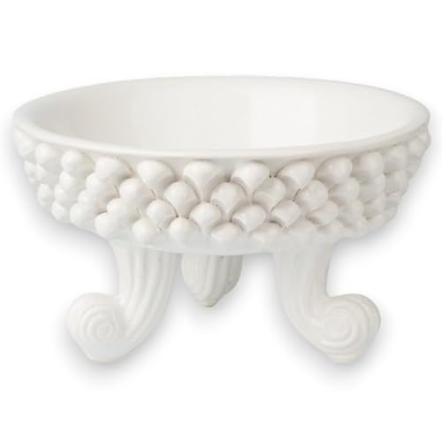 SICILIA BEDDA CAPACI Centro de mesa elevado de cerámica siciliana con forma de cono de pino – Diámetro 32 cm, altura 18 cm aprox. (1 pieza) con 12 opciones de color – Blanco