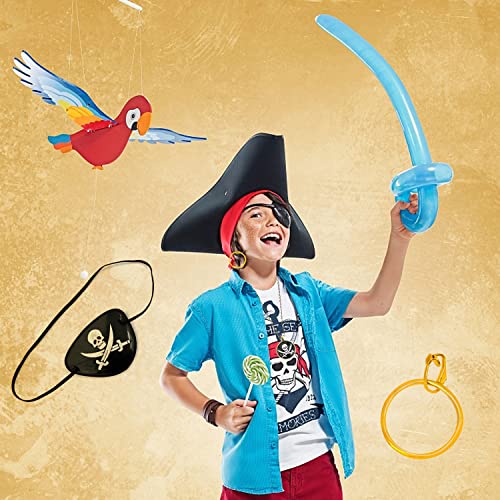 SIKAMARU Juego de accesorios piratas de 6 piezas, aretes piratas, collar, bandana, parche en el ojo, mapa, bolsa de dinero, monedas de oro para Halloween y fiesta pirata
