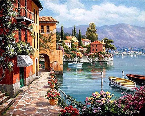 Sin Marco Paisaje DIY pintura al óleo pintura por número Kit sobre lienzo con pigmentos Beautiful Harbour