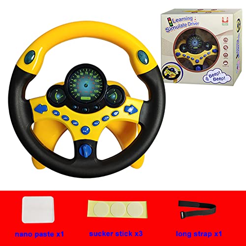 Sipobuy Volante de juguete para niños, controlador de conducción portátil simulado con sonido divertido y música, regalo educativo temprano para niños pequeños/niños, amarillo
