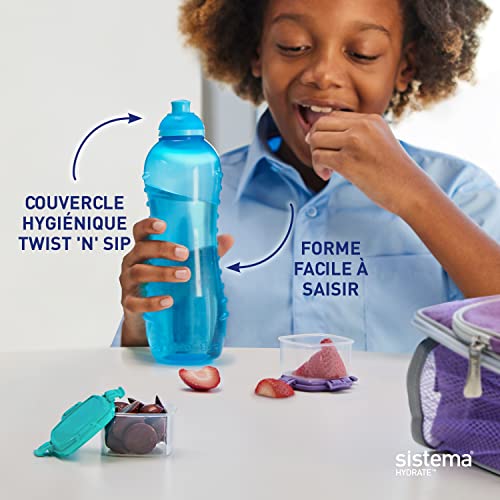 Sistema Twist 'n' Sip Squeeze botella de agua deportiva | Botella de agua a prueba de fugas | 460 ml | Sin BPA | Azul | 4 unidades