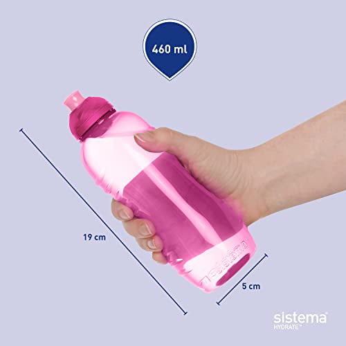 Sistema Twist 'n' Sip Squeeze botella de agua deportiva | Botella de agua a prueba de fugas | 460 ml | Sin BPA | Azul | 4 unidades