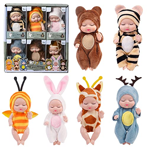 SKJJL 6 Piezas Mini Muñecas Reborn, Mini Muñecas de Renacimiento Durmiendo con Ropa, Realista Muñecas Reborn Bebé, Mini muñecas de Bebé para Niños y Niñas de 1 a 3 años