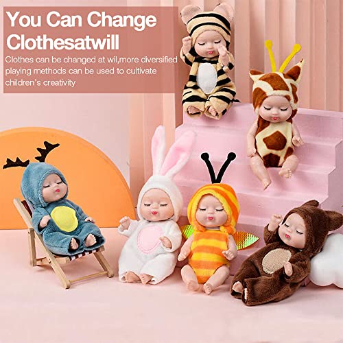 SKJJL 6 Piezas Mini Muñecas Reborn, Mini Muñecas de Renacimiento Durmiendo con Ropa, Realista Muñecas Reborn Bebé, Mini muñecas de Bebé para Niños y Niñas de 1 a 3 años