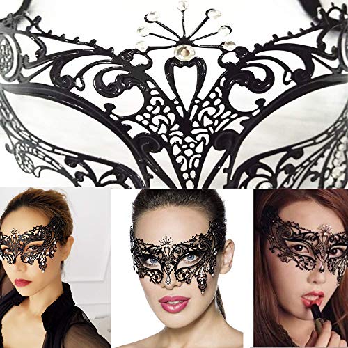 sky tears Mascarada Máscara Sexy Mujer Fashion Cortado con Láser para Metal Partido Cosplay Veneciano Máscara (Negra E)