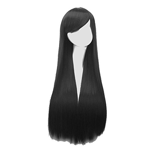 Skyllc Las pelucas de pelo largas negras largas negras de Cosplay del Anime de las mujeres (80cm / 30inch)