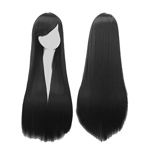 Skyllc Las pelucas de pelo largas negras largas negras de Cosplay del Anime de las mujeres (80cm / 30inch)